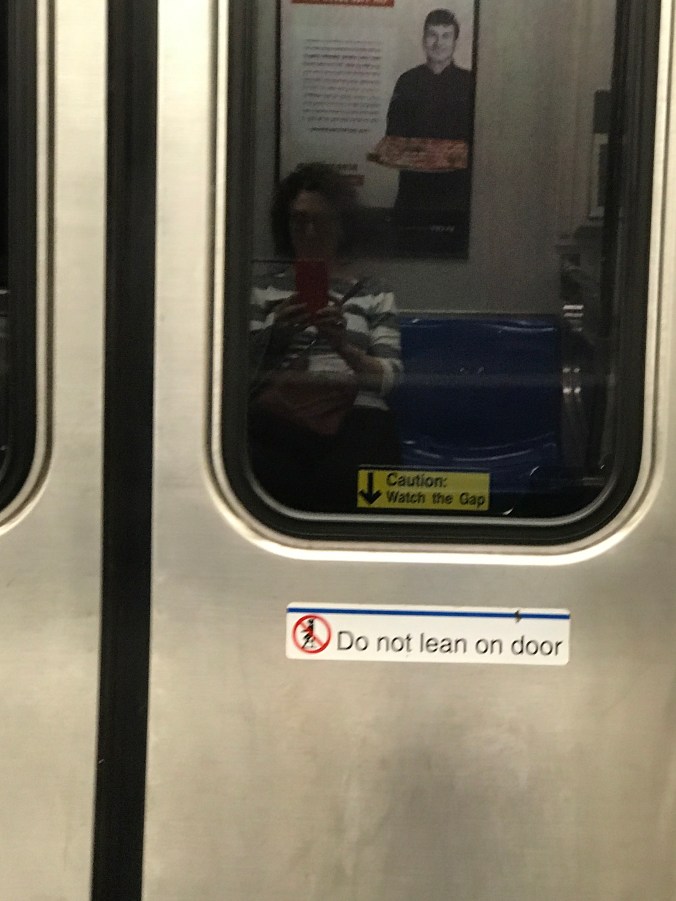 Suddenly Mad- The Moral of the Story - on the PATH train going myself to Rubin (photographing my reflection)