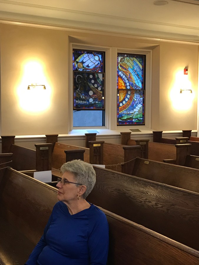 Jeanne at synagogue Rosh Hashanah.JPG