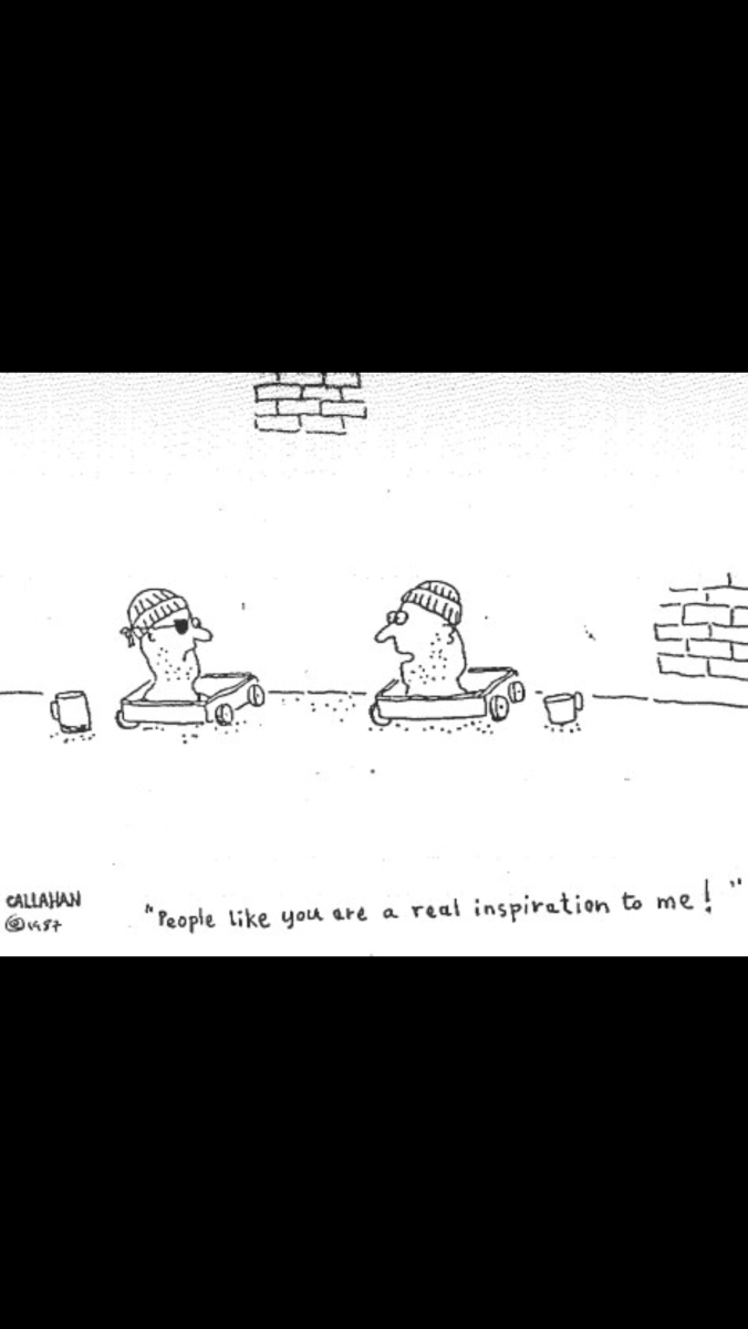 Suddenly Mad- A Better World (John Callahan - cartoon - heads on carts - humour helps deal with the horror)
