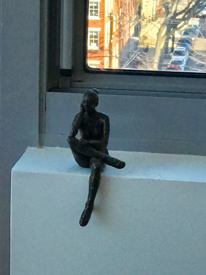 Suddenly Mad- Impermanence and Change (small seated woman bronze at Dina’s apartment)