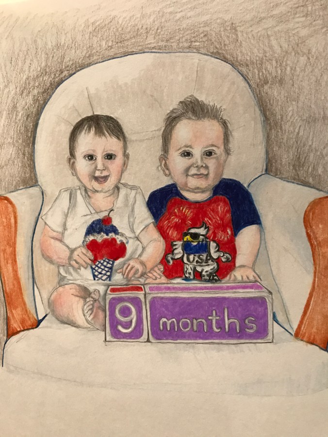 Suddenly Mad- The Unbelievable Story of Caarin showing up (drawing of Sara and Michael at 9 months)