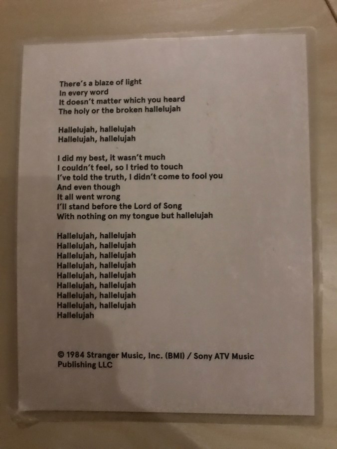 Leonard Cohen exhibit (lyrics to Hallelujah p. 2)